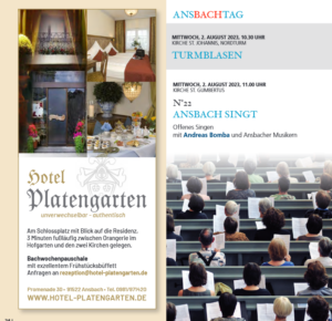Bachwoche Ansbach Hotel Platengarten - Ihr authentisches Hotel im Zentrum von Ansbach fussläufig zu allen Kirchen und der Orangerie Bachwochenpauschalen